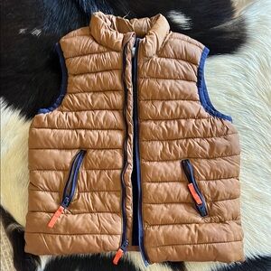 Brown Puffer Vest with Blue Accents